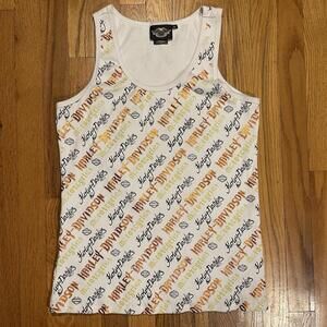 Women’s XL Harley Davidson All Over Print y2k Ribbed Tank Top Chrome Bedazzled